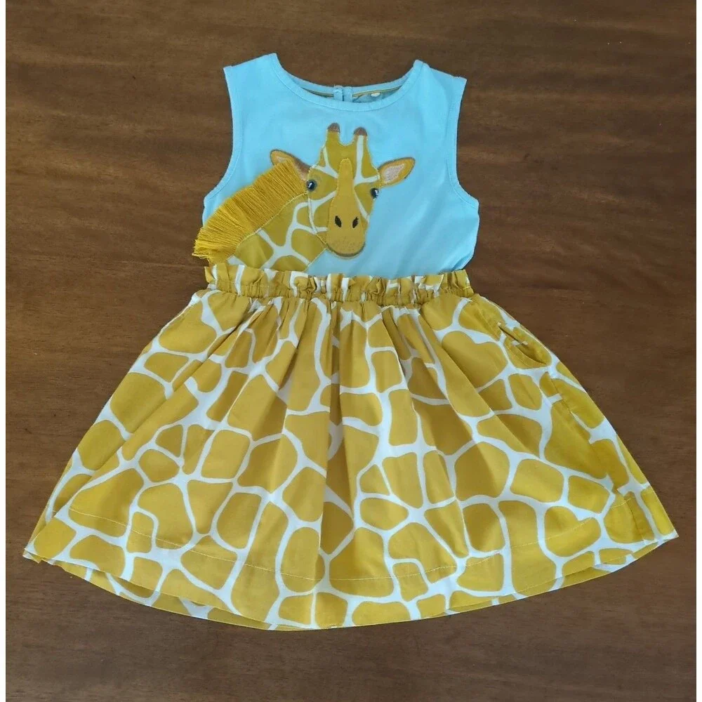 Mini Boden Girls sleeveless giraffe applique Dress size 4/5 GUC